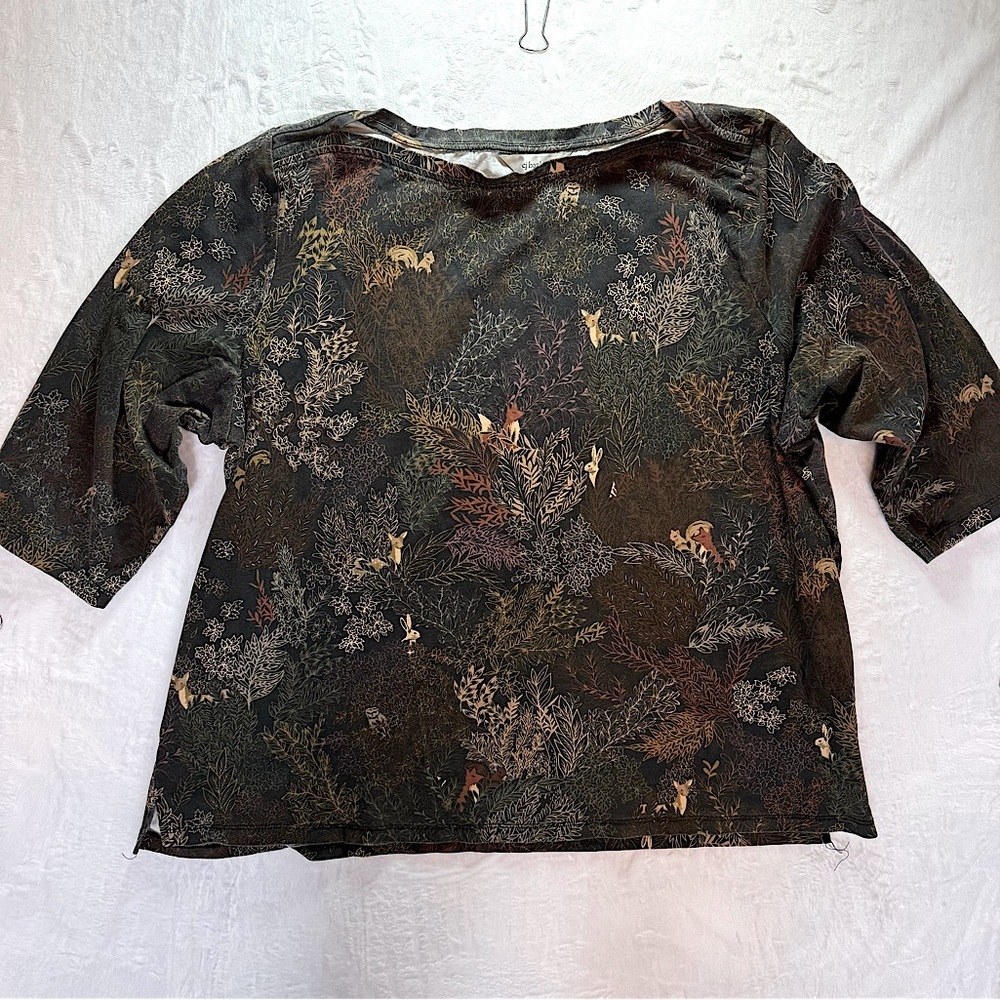 Forest Animals Top Black & Fall Colors Foliage 3/4 Sleeve Cottagecore CJ Banks